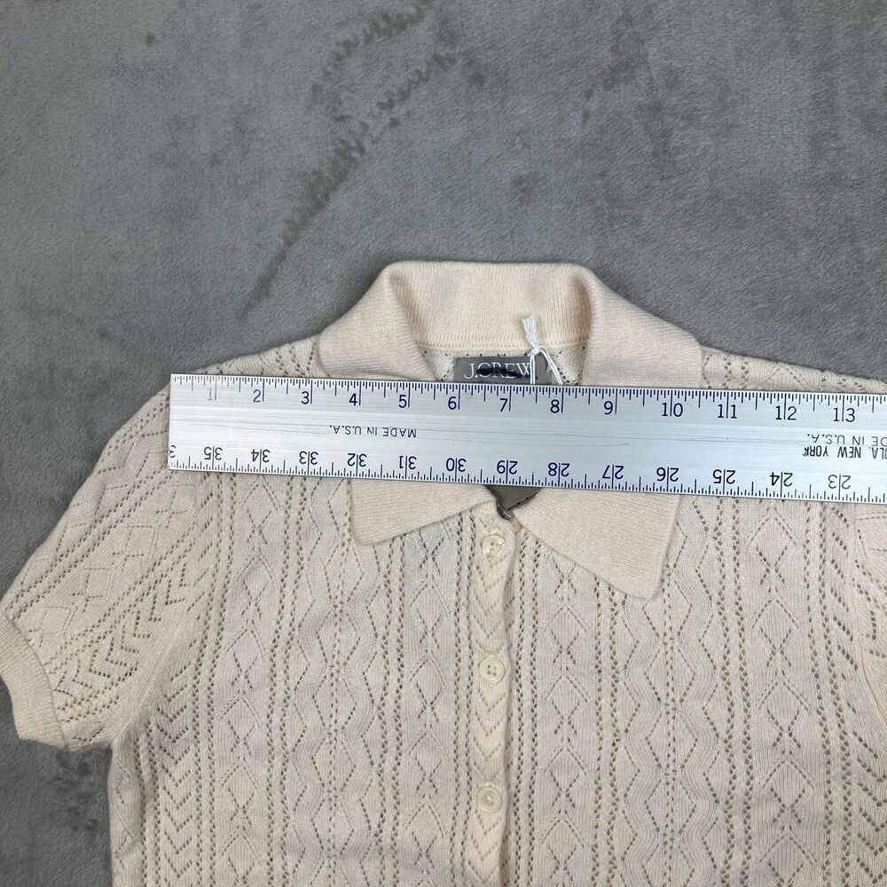 J.Crew Cashmere Cardigan Womens S Cream Pointelle Short Sleeve Collared - Picture 7 of 13